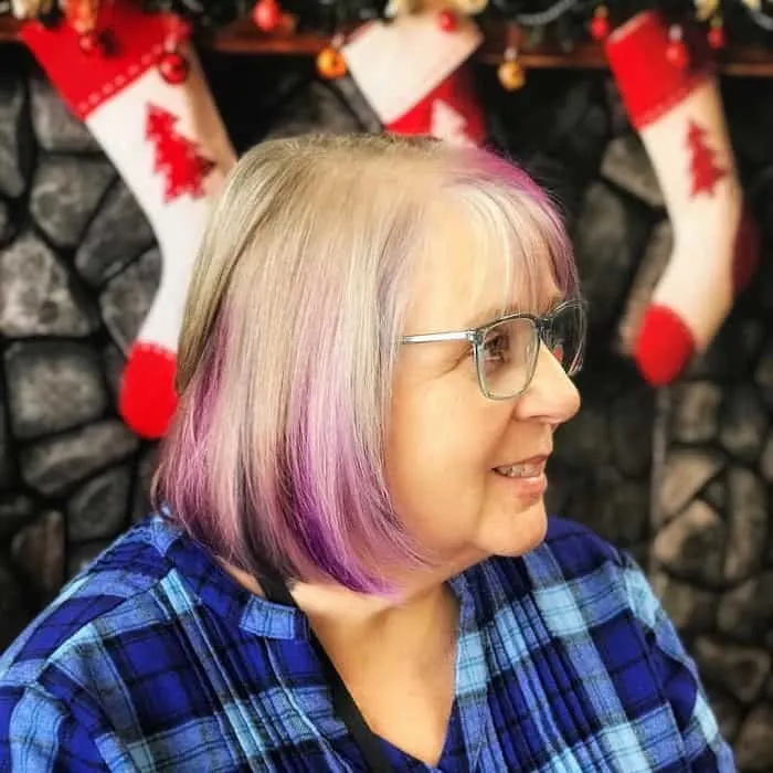 fine hair bob for over 50 with glasses
