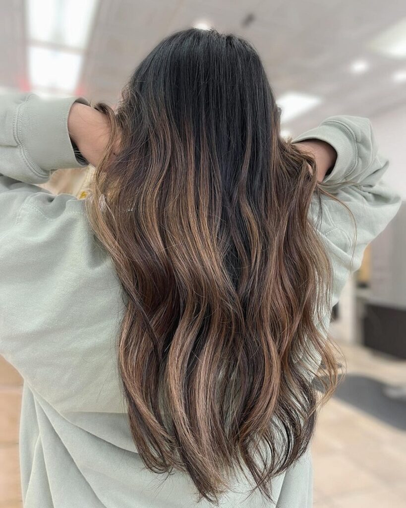 partial balayage on brunette hair