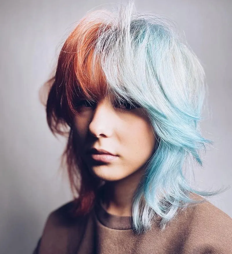 pastel blue split hair color