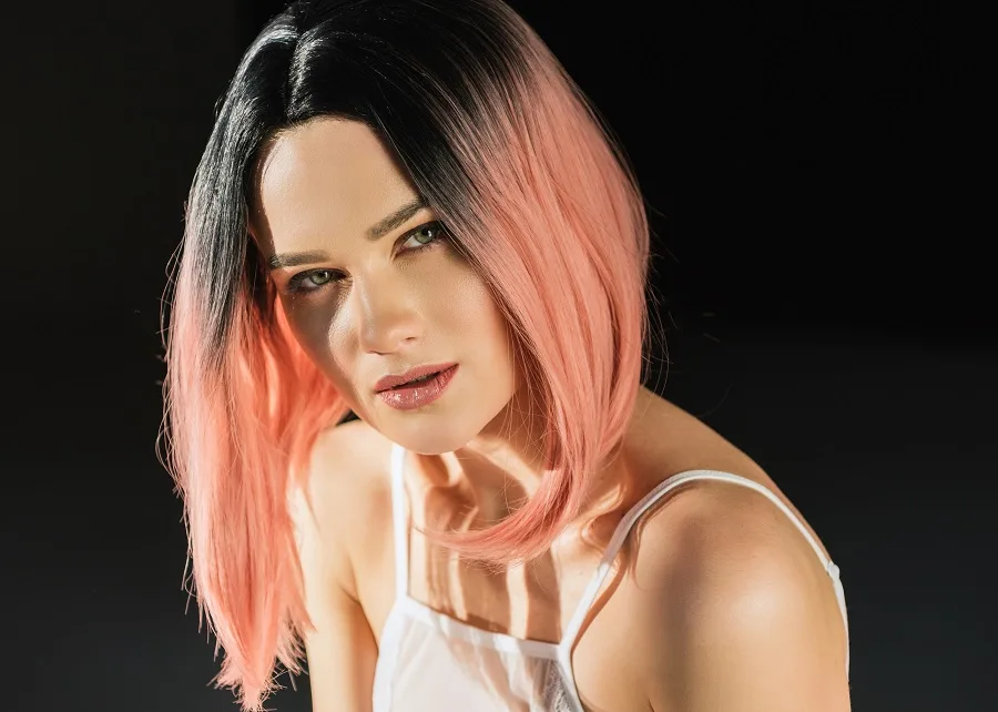 pastel pink balayage on dark hair