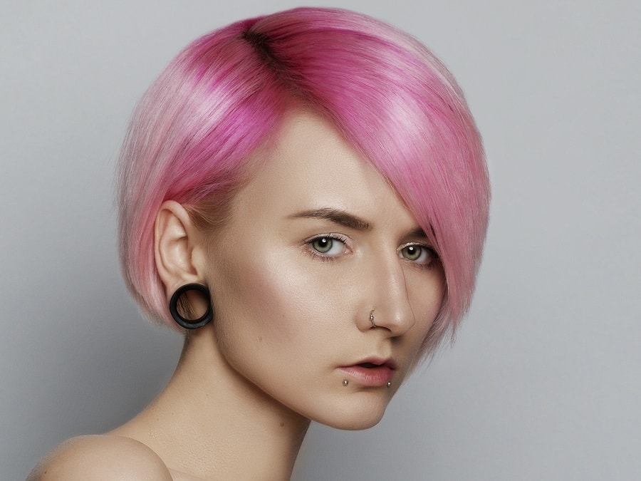 pastel pink bob for big forehead