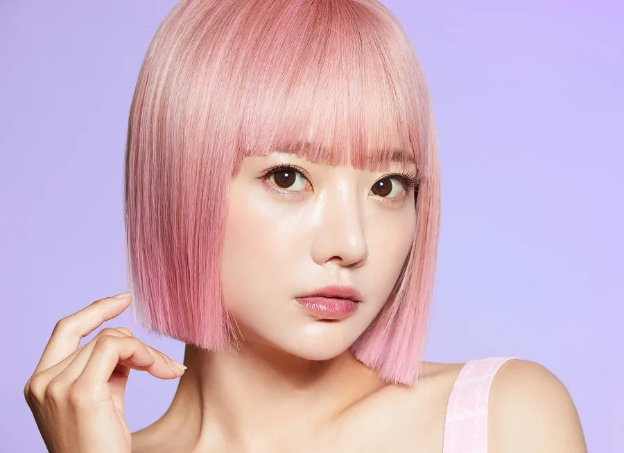 pastel pink bob with bangs