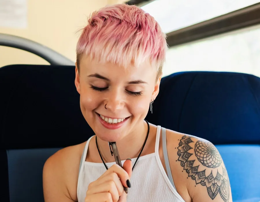 pastel pink pixie cut