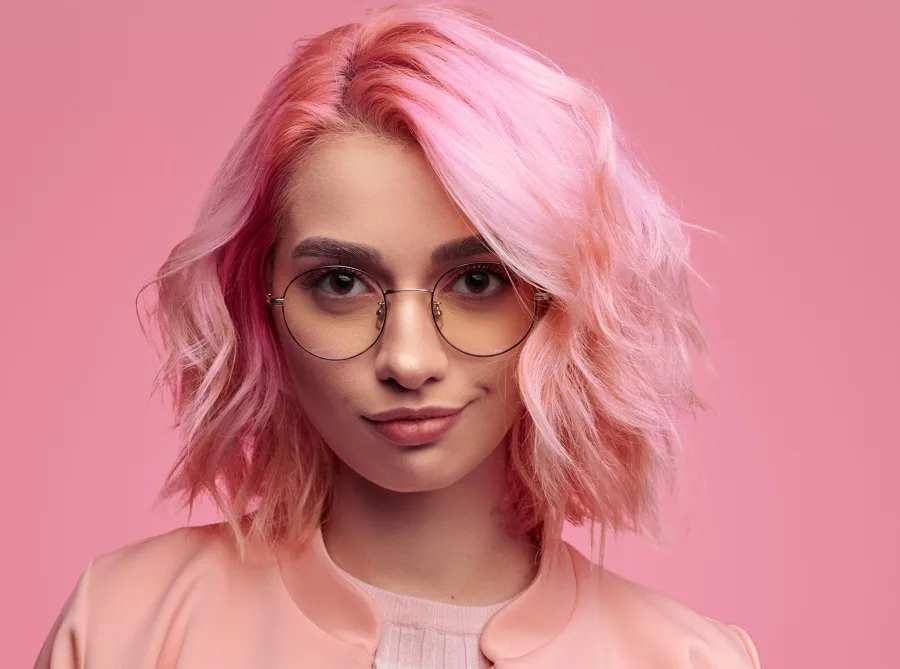 pastel pink wavy bob