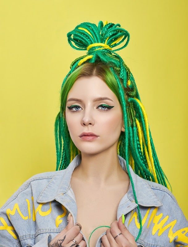 pastel green and yellow hair