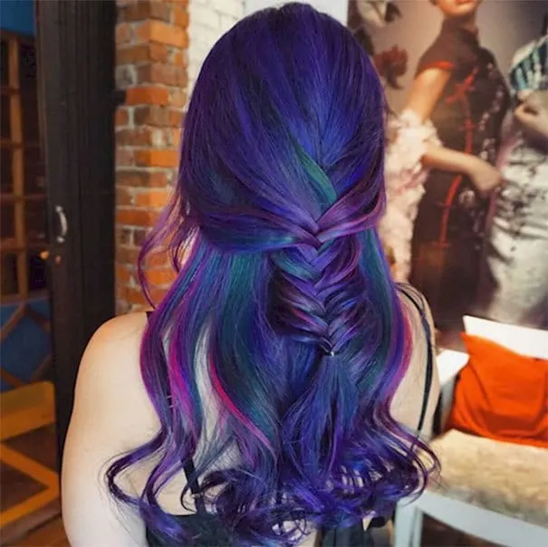  Long Blue Peacock Hair Color for teen age girl
