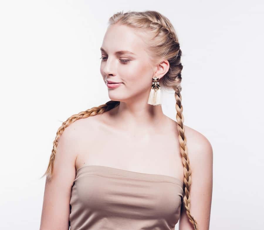 pigtail braids on blonde straight hair