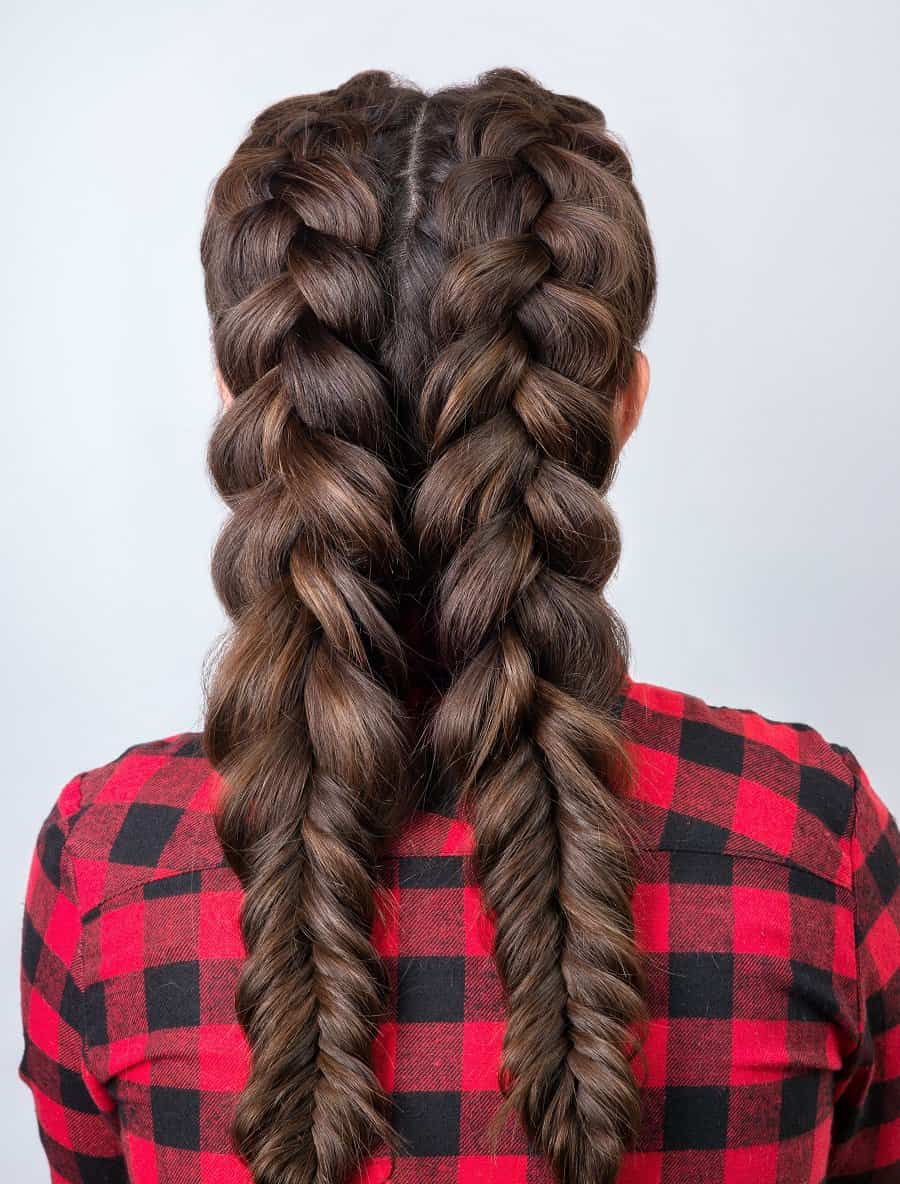 pigtail braids with long thick hair