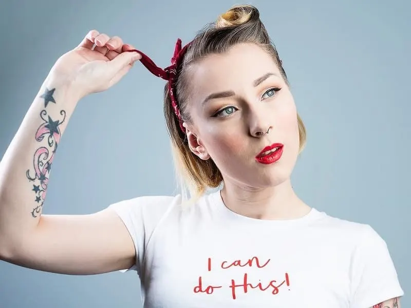 pin curls short hair with bandana 