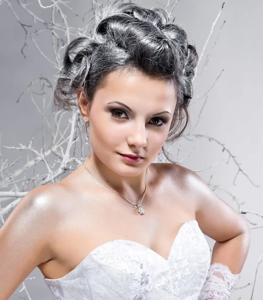 pin up wedding hairstyle with dark grey hair