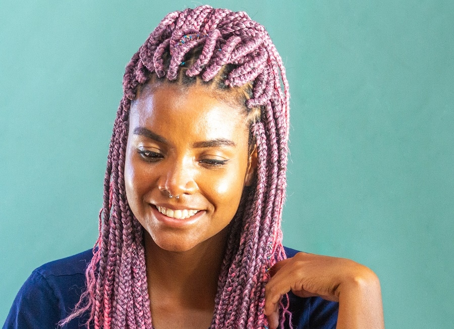 Pink braids for black women with square faces