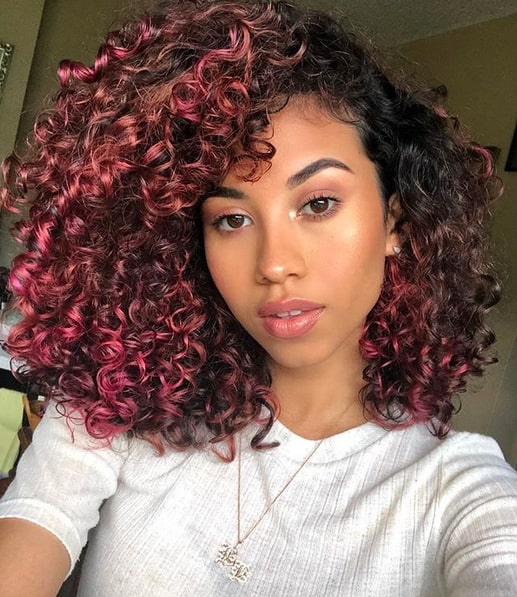 pink tight curly hair women