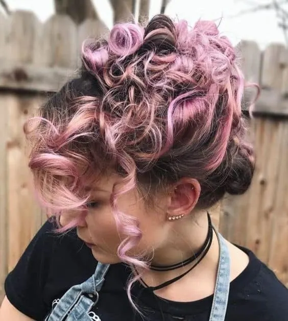 Messy Bun with Pink Curls