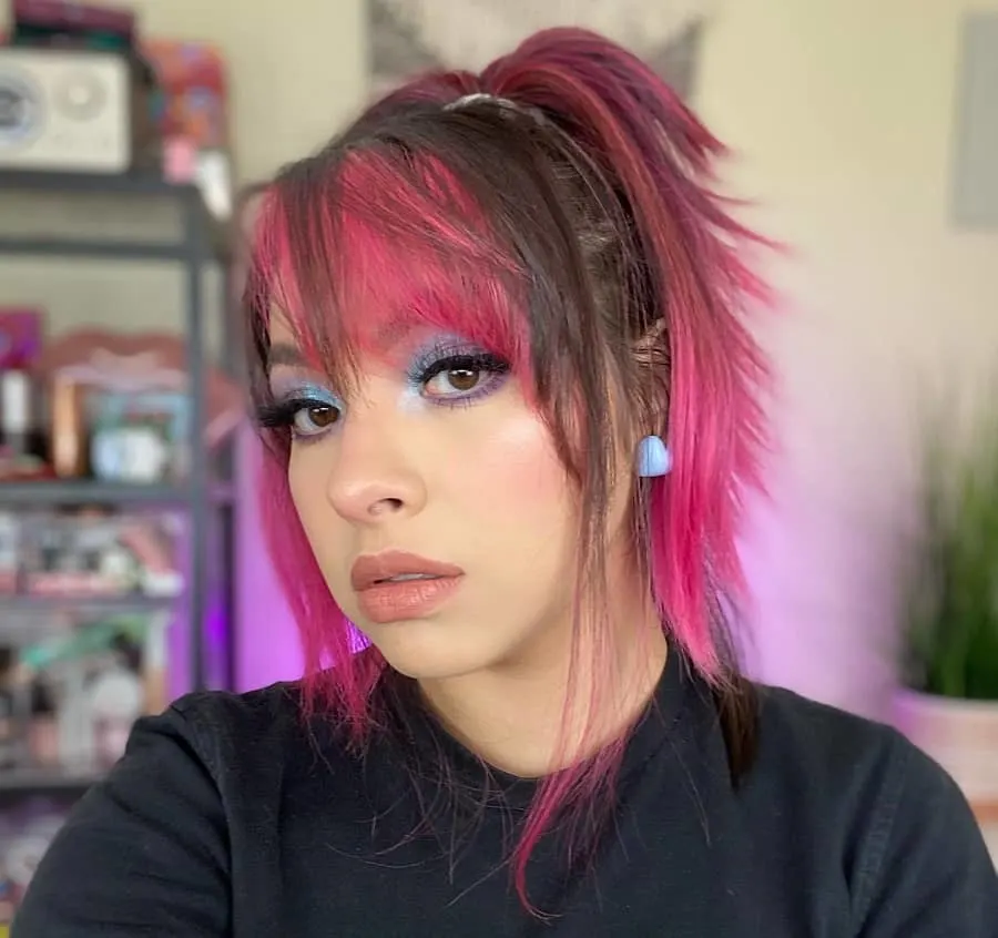 pink hair highlights with bangs