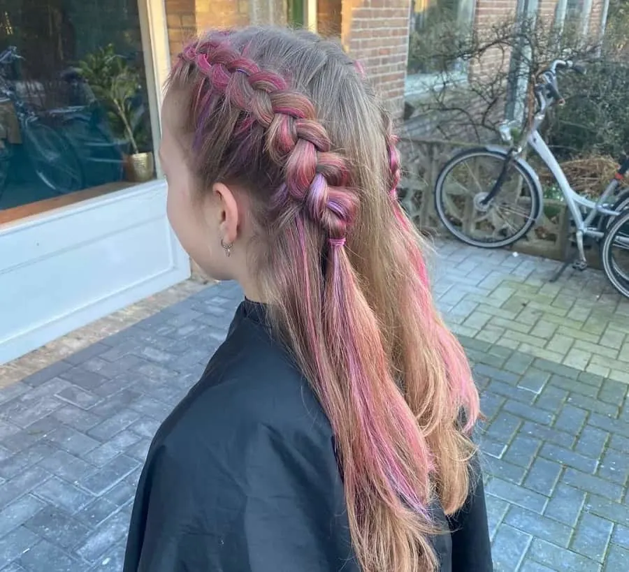 braided hair with pink highlights