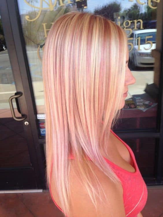 Pink Highlights on Strawberry Blonde Hair