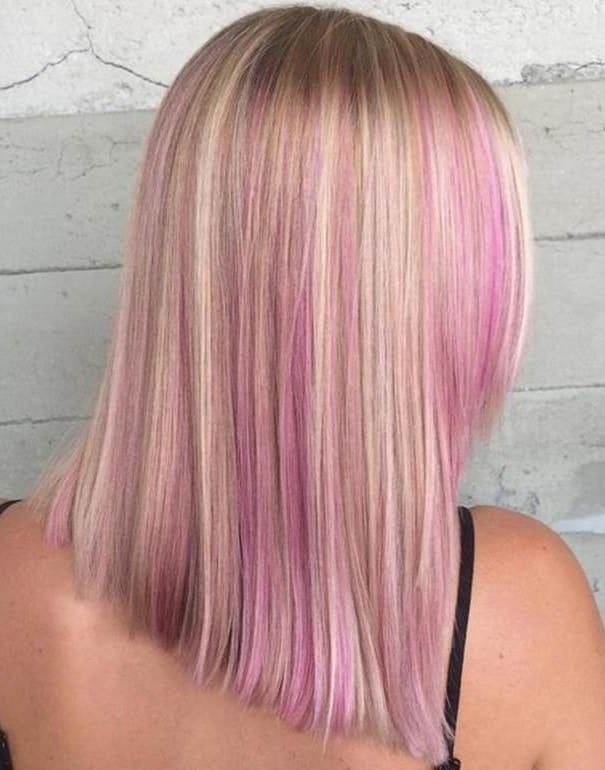 pink highlights on blonde hair