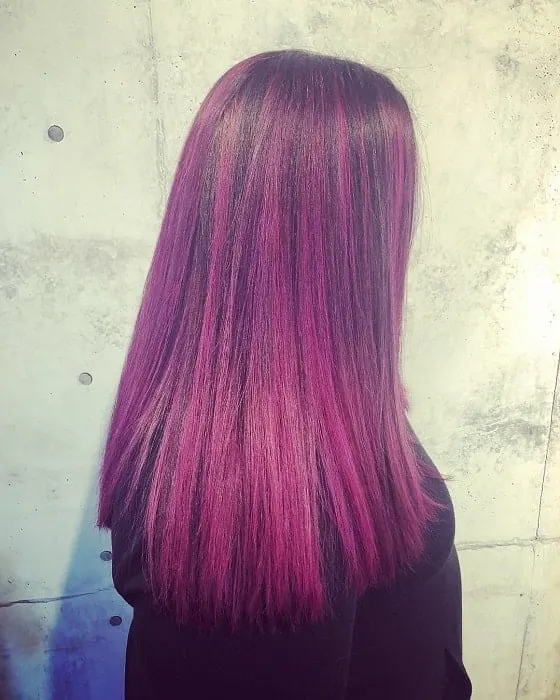 dark pink highlights on black hair