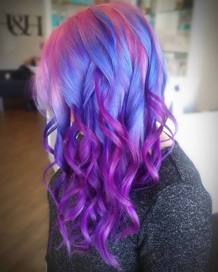 pink purple and blue hair