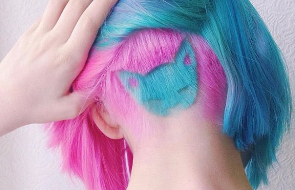 pink, purple or pink blue half and half hair