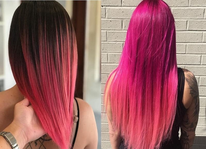 pink straight ombre hair