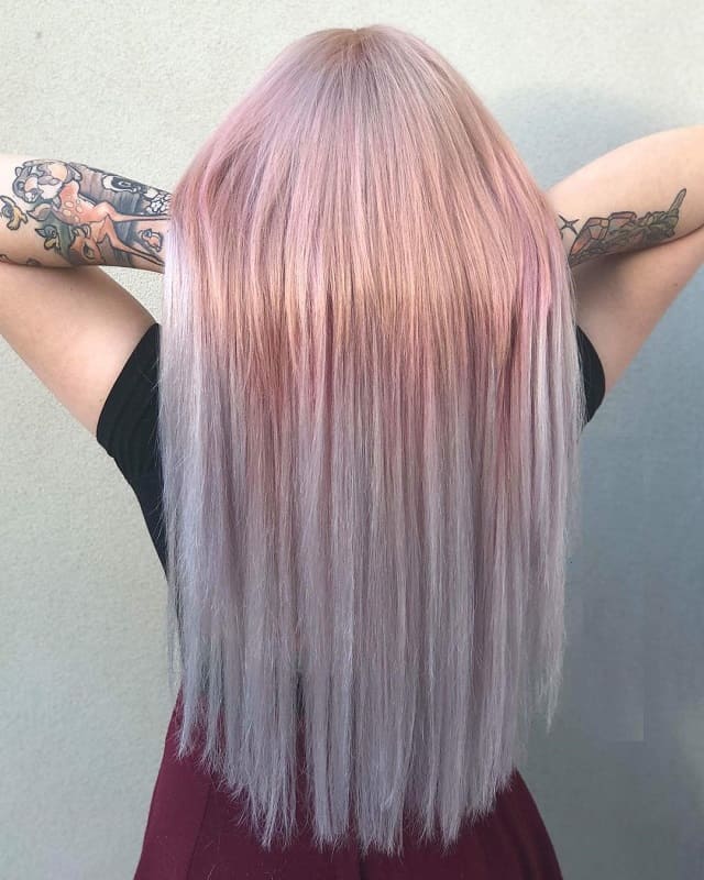 pink hair to silver balayage