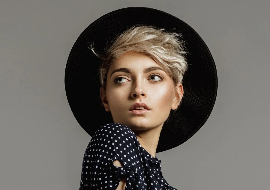 pixie cut with hat