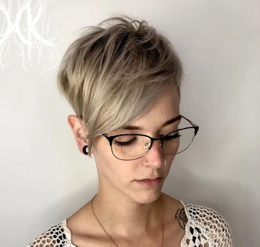 pixie cut with platinum highlights