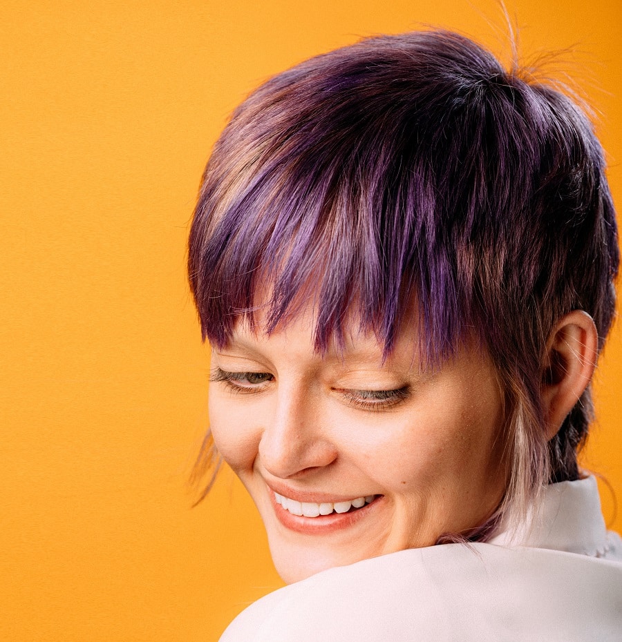 pixie cut with purple highlights