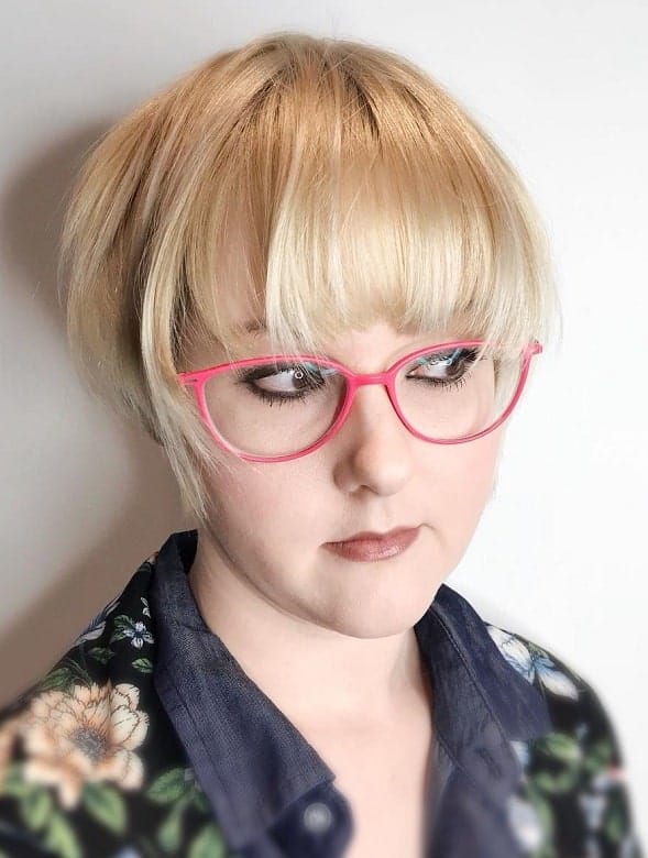 Blonde Pixie with Thick Bangs