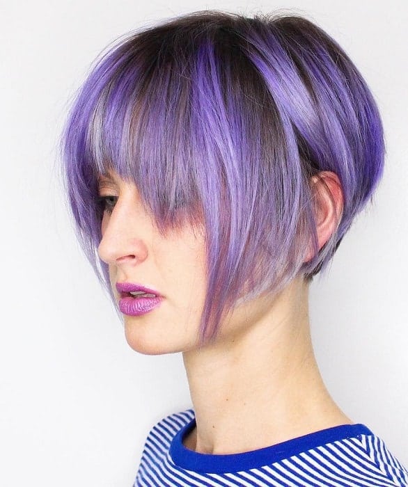 Purple Pixie with Layered Bangs