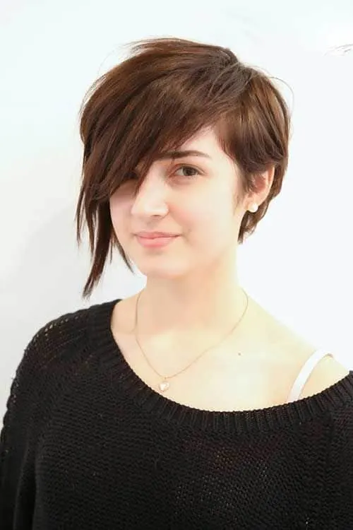 Pixie Cut with Long Bangs for Round Face