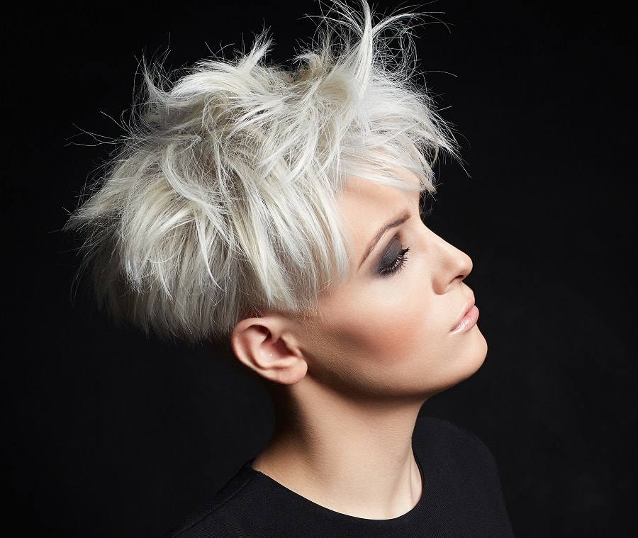 Platinum pixie cut for tanned skin