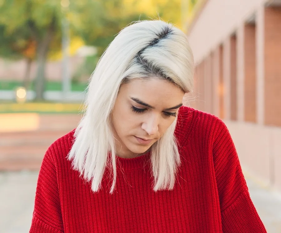 platinum silver hair with dark roots