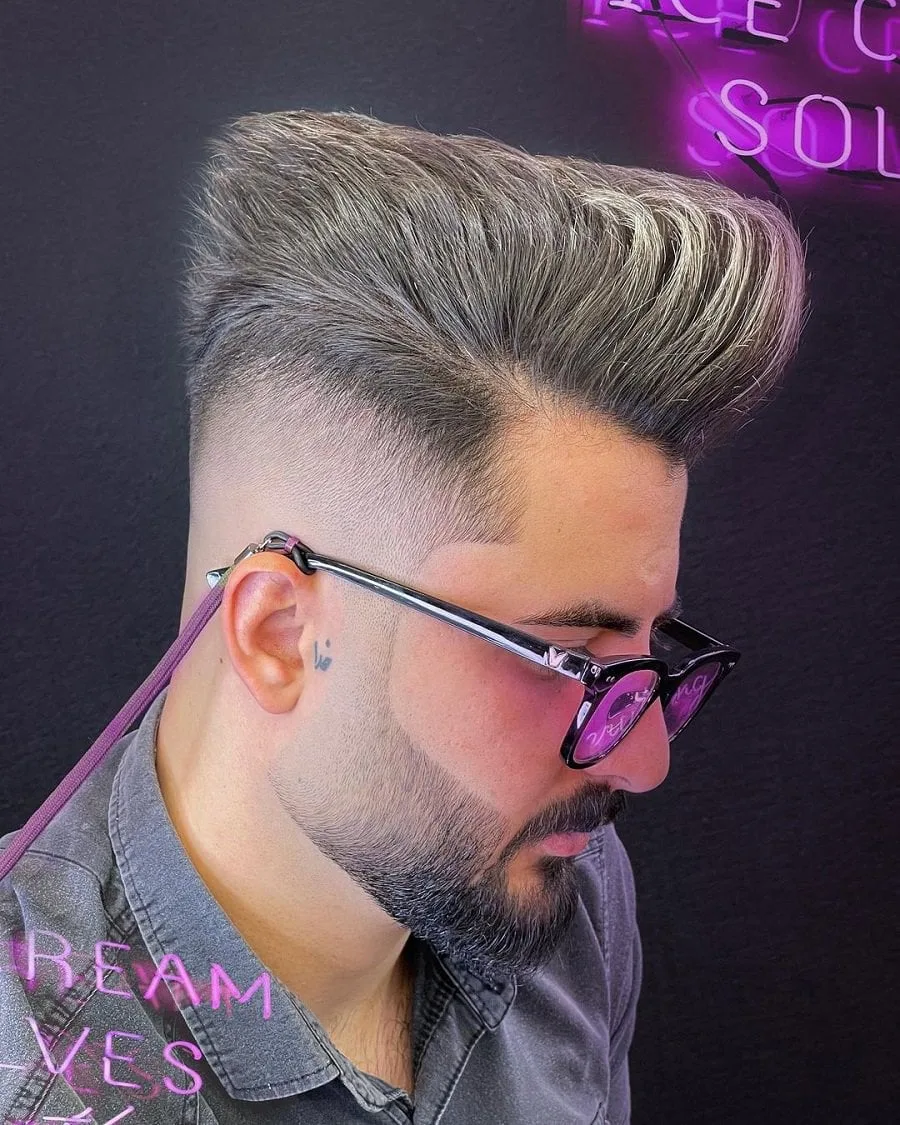 pompadour haircut with faded beard