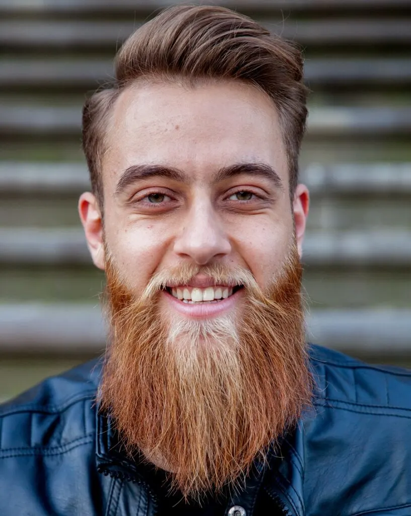 Pompadour hairstyle with seasoned beard