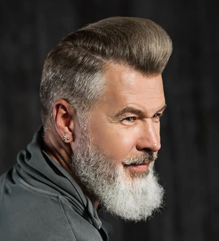 pompadour hairstyle with full beard