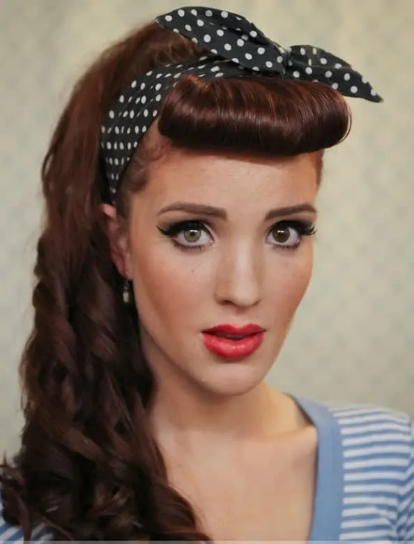 50s pinup bangs with ponytail
