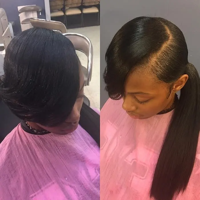 black girl with ponytail and side swept bangs