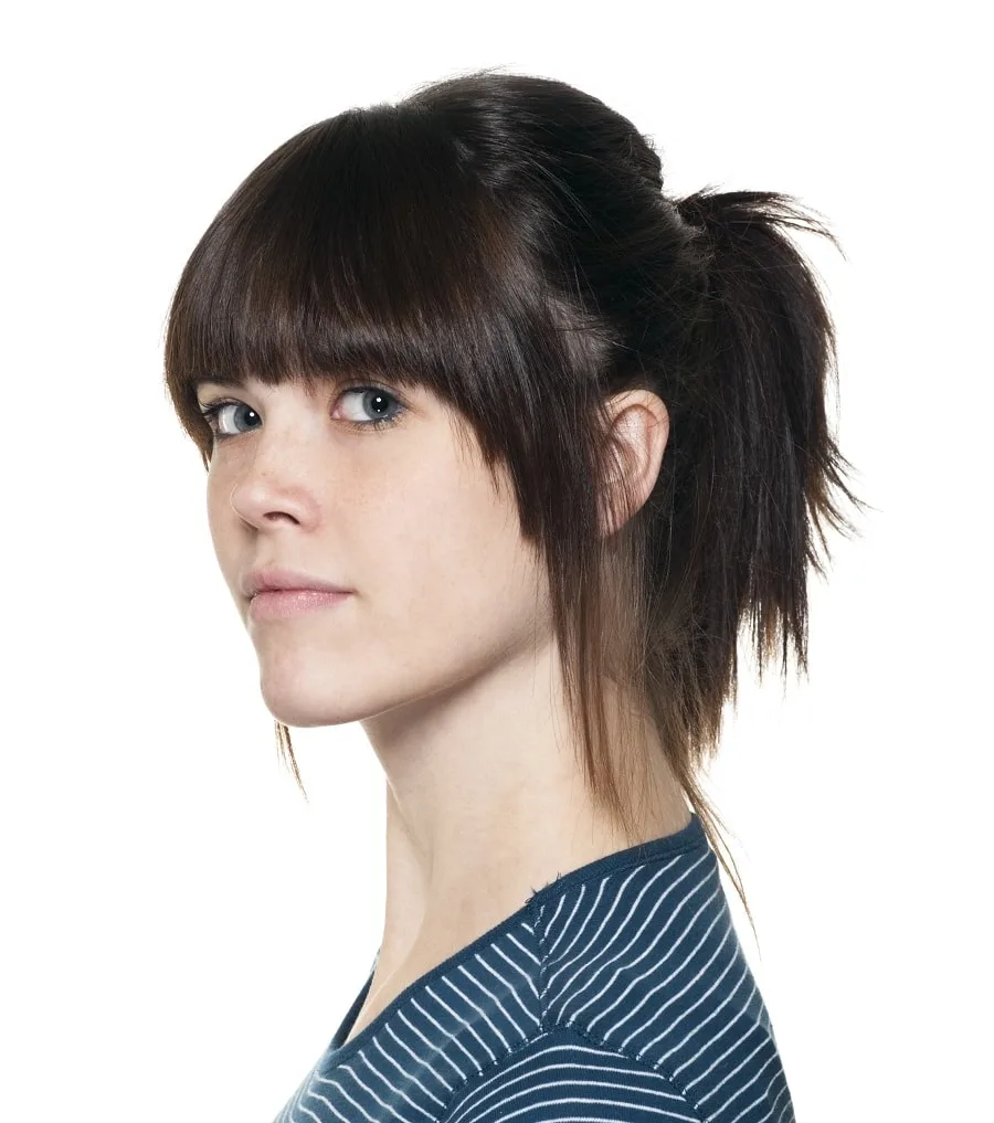 ponytail with bangs for heart shaped face