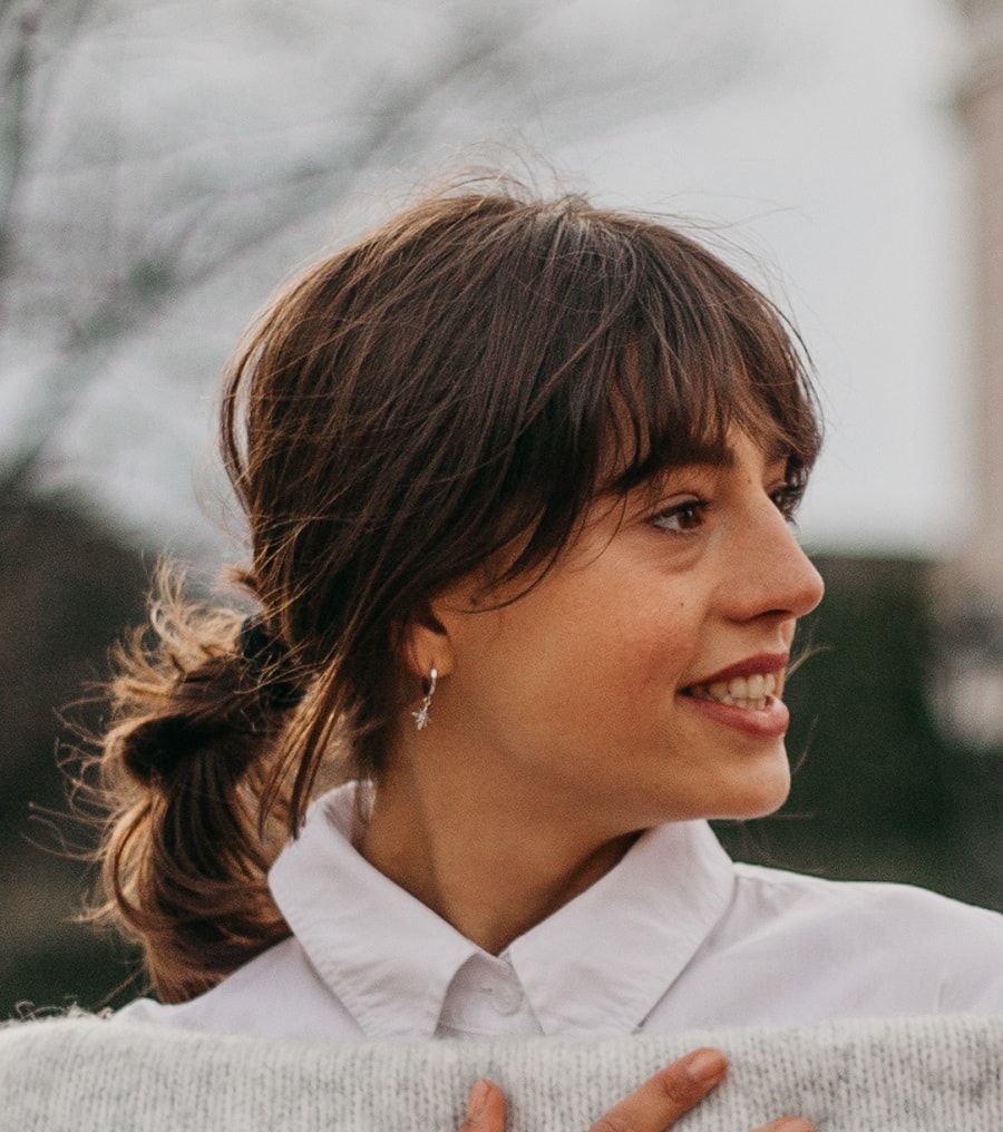 Ponytail with bangs for a small forehead