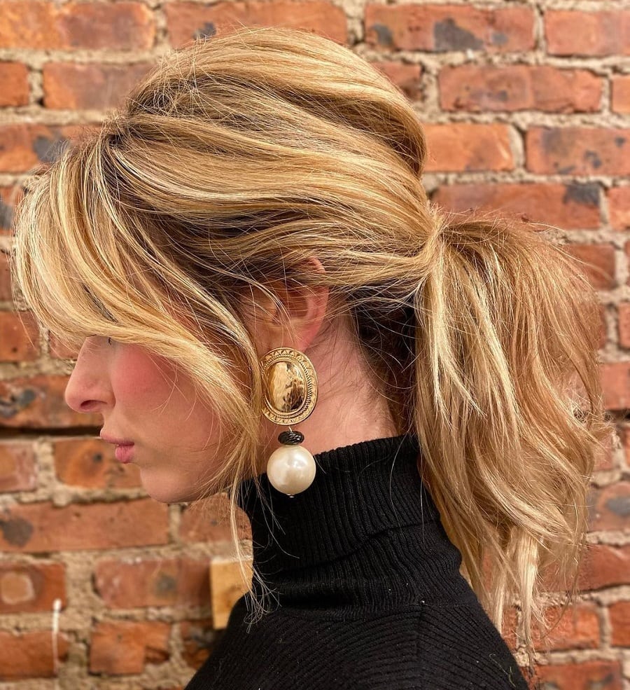ponytail with blonde curtain bangs
