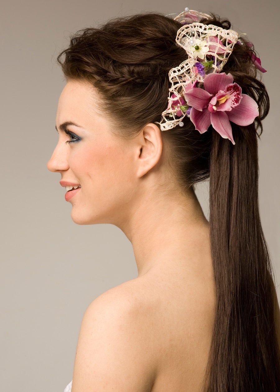 ponytail with flowers for brides