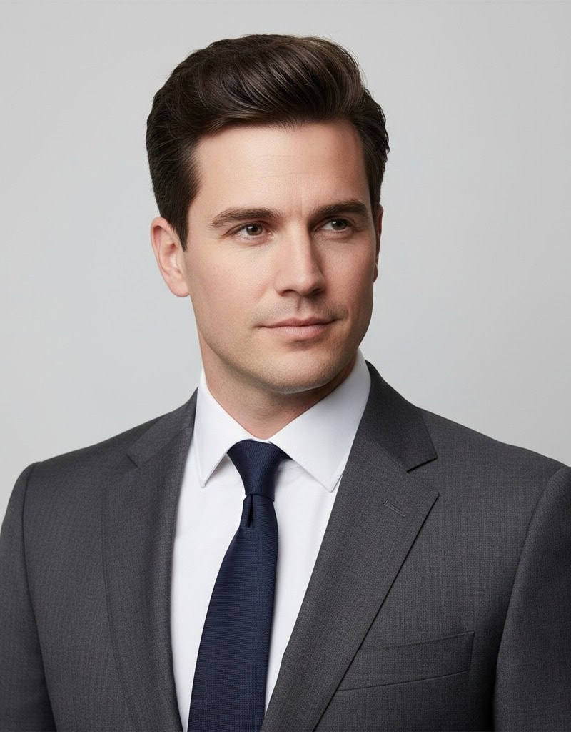 Professional men&rsquo;s hairstyle with a sleek side part