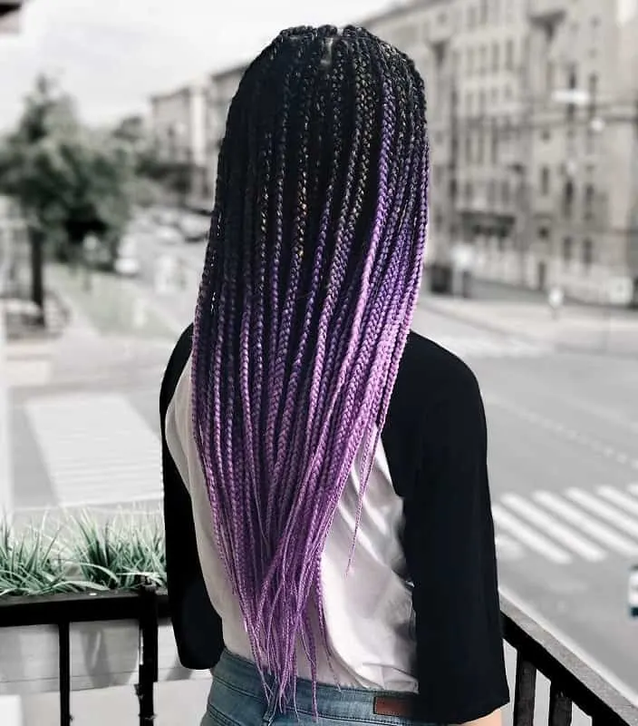 purple and black box braids