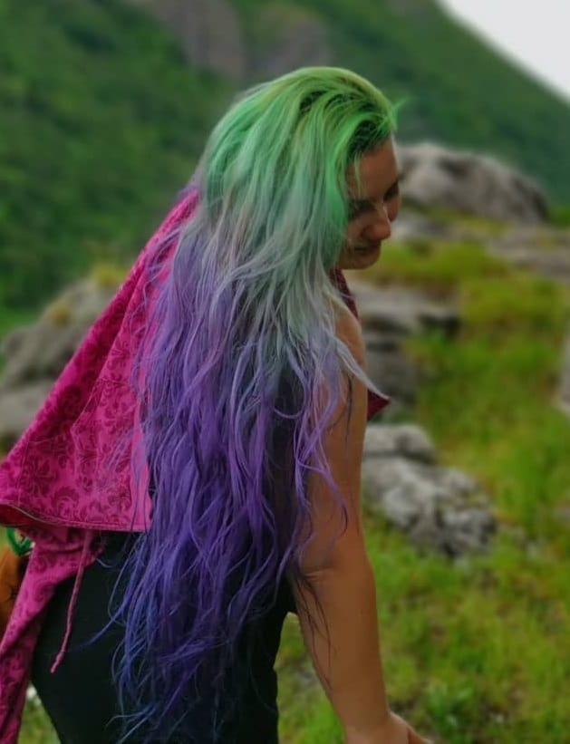 purple and green hair