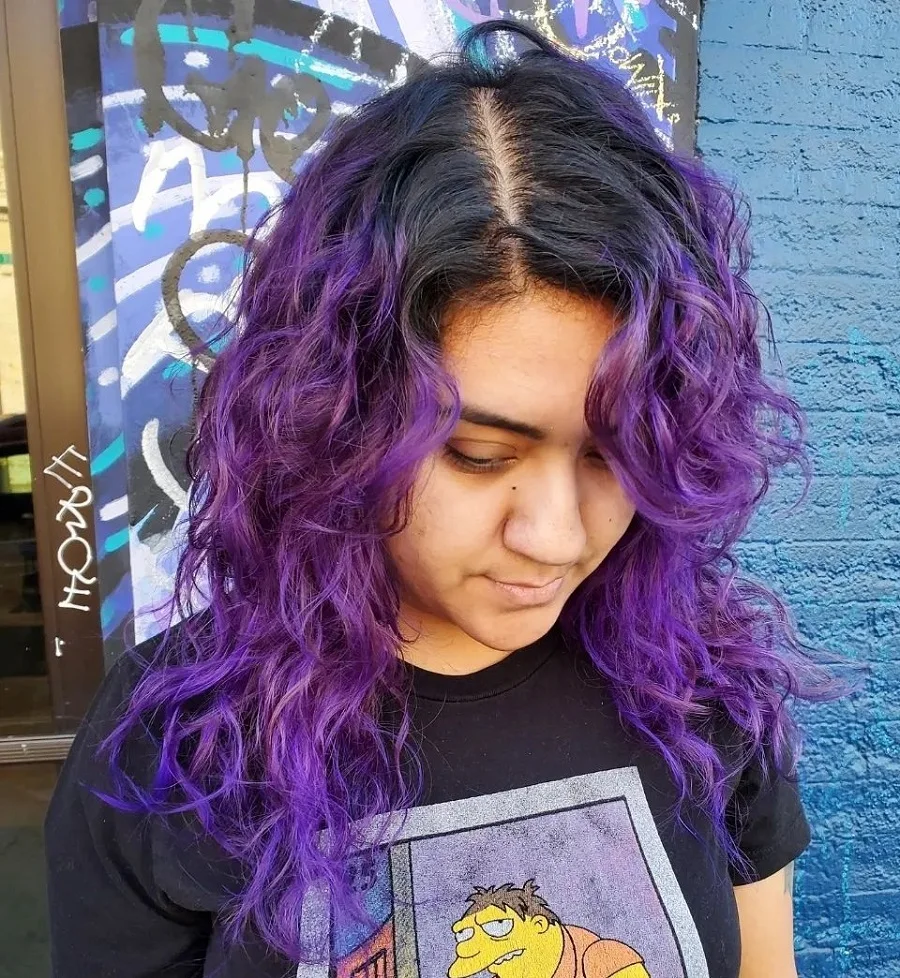 purple balayage on black hair