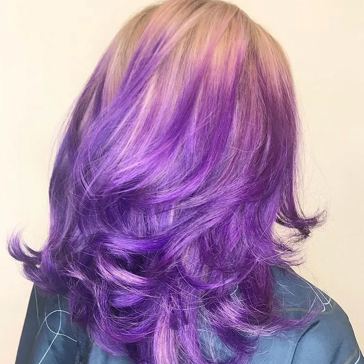 purple balayage on light brown hair