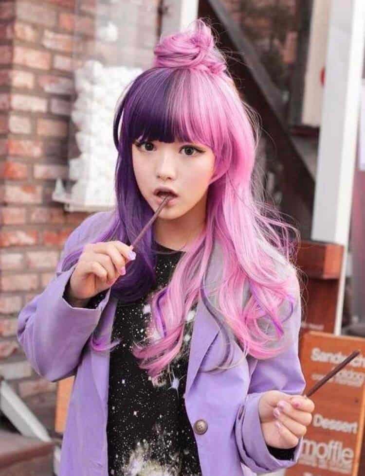 purple bangs hair