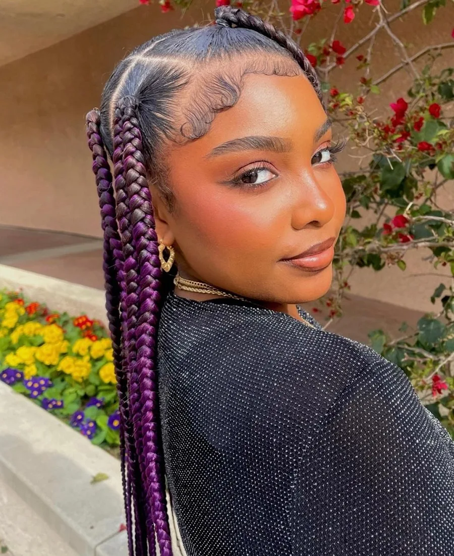 purple dutch braids for black women